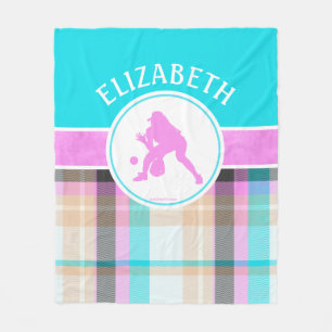 Girl's Softball Summer Tartan met monogram Fleece Deken