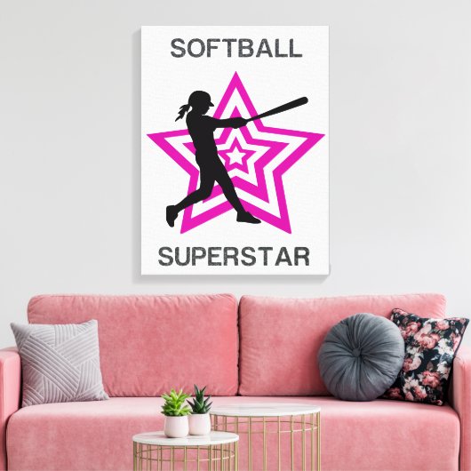 Girls Softball Superstar Canvas Afdruk (Insitu (Woonkamer))