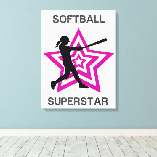 Girls Softball Superstar Canvas Afdruk (Insitu (Houten vloer))