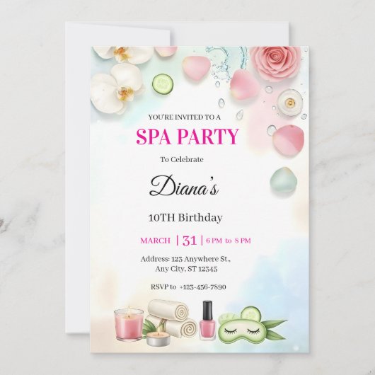 Girls Spa Birthday Party Invitation | Pamper Party Kaart (Voorkant)