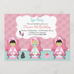 Girls Spa Invitation Pamper party Invite Kaart