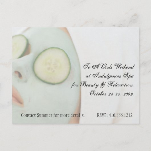 Girls Spa Weekend Uitnodiging Briefkaart (Achterkant)