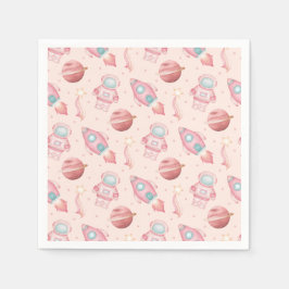 Girls Space Birthday Kids Pink Astronaut Servet