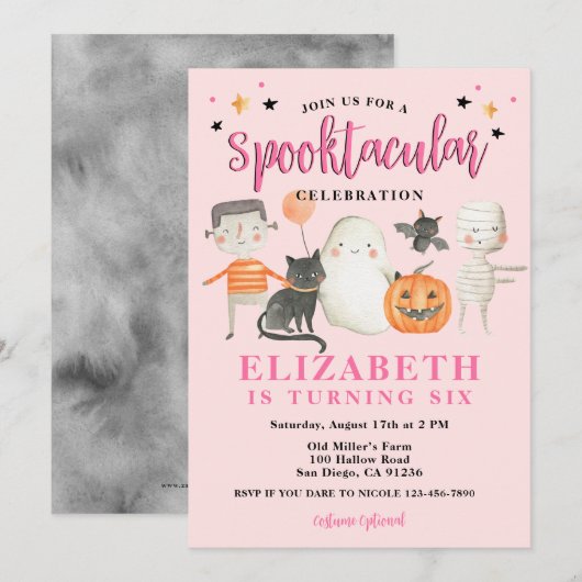 Girls Spooktacular Halloween Birthday Party Kaart (Voorkant / Achterkant)