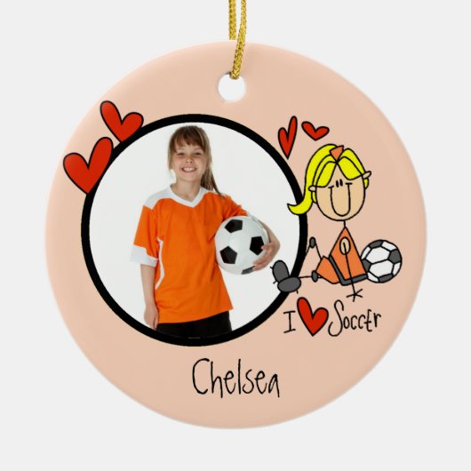 Girls Stick Figuur Soccer Photo Ornament (Voorkant)