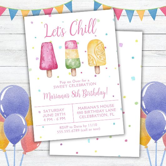 Girls Summer Let's Chill Popsicle Birthday Kaart