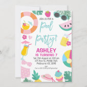 Girls Summer Pool Party Birthday Invitation Kaart (Voorkant)