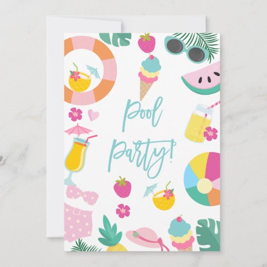 Girls Summer Pool Party Birthday Invitation Kaart (Achterkant)