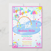 Girls Summer Splash Park Birthday Party Invitation Kaart (Voorkant)