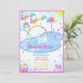 Girls Summer Splash Park Birthday Party Invitation Kaart (Staand voorkant)