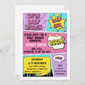 Girls Superhero Baby shower Invitation Kaart (Voorkant / Achterkant)