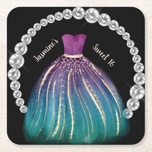 Girls Sweet 16 Ombre Dress en Rhinestones Kartonnen Onderzetters