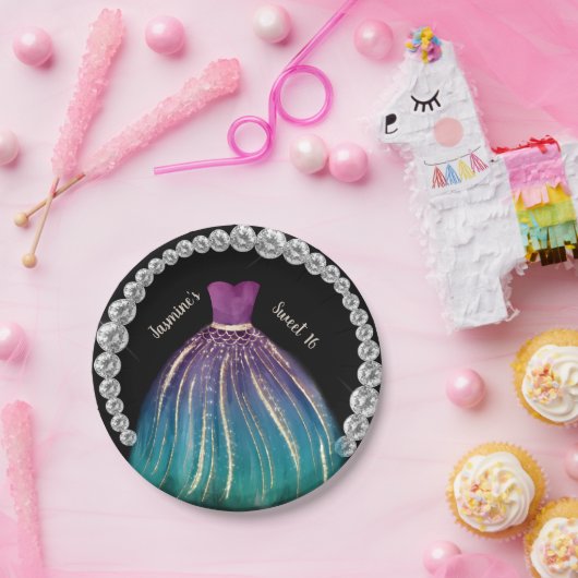 Girls Sweet 16 Ombre Dress en Rhinestones Papieren Bordje (Feest)