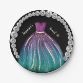 Girls Sweet 16 Ombre Dress en Rhinestones Papieren Bordje (Voorkant)