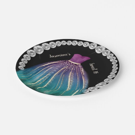 Girls Sweet 16 Ombre Dress en Rhinestones Papieren Bordje (Gekanteld)