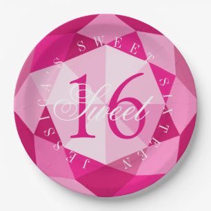 Girls Sweet 16 Zestien Birthday party roze diamant Papieren Bordje