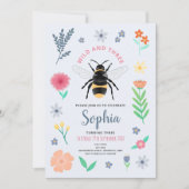 Girls Sweet Bee Wildflower Wild and Three Birthday Kaart (Voorkant)