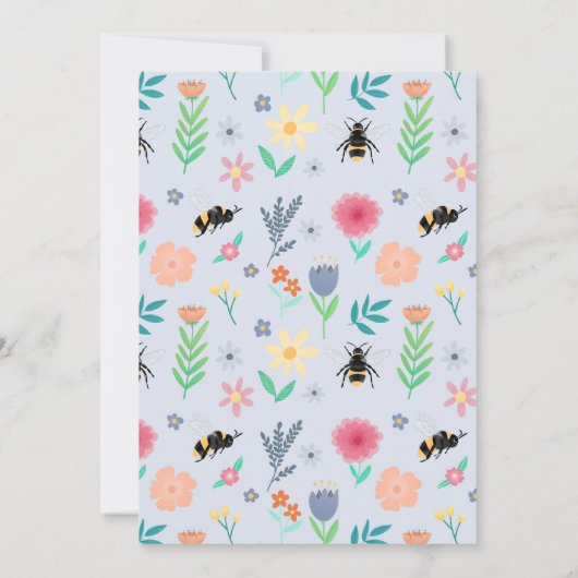 Girls Sweet Bee Wildflower Wild and Three Birthday Kaart (Achterkant)