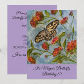 Girls Sweet Butterfly Birthday Invitation Kaart (Voorkant / Achterkant)