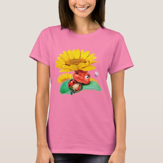 Girls T shirt slapy Ladybug Sunflower (Voorkant)