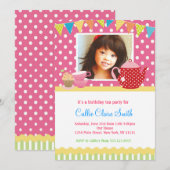 Girls Tea Party Birthday Invitations Kaart (Voorkant / Achterkant)