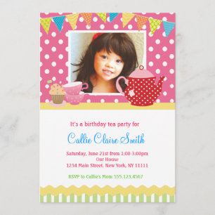 Girls Tea Party Birthday Invitations Kaart