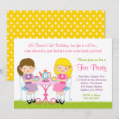 Girls Tea Party Birthday Party Invitation Kaart (Voorkant / Achterkant)
