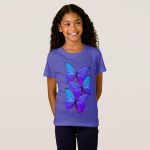 Girl's Tee Shirt Paarse/blauwe vlinders