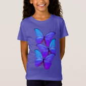 Girl's Tee Shirt Paarse/blauwe vlinders (Voorkant)