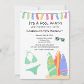 Girls Teen Pool Party Bikini Birthday Uitnodiging (Voorkant)