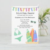 Girls Teen Pool Party Bikini Birthday Uitnodiging (Staand voorkant)