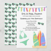 Girls Teen Pool Party Bikini Birthday Uitnodiging (Voorkant / Achterkant)