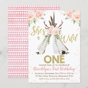 Girl's Teepee Wild One First Birthday Invitation Kaart