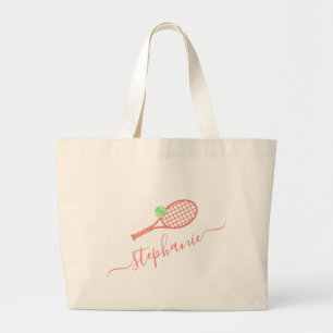 Girls Tennis Coach Pink Racket Monogram Grote Tote Bag