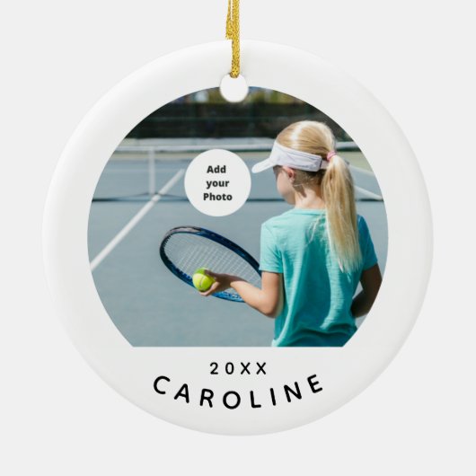 Girls Tennis Player Photo Afbeelding Name Year Dat Keramisch Ornament (Achterkant)