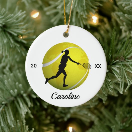 Girls Tennis World Ball & Player her Name Kinder F Keramisch Ornament (Boom)