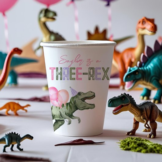 Girl's Three-Rex Party Papieren bekers