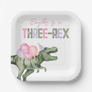 Girl's Three-Rex Party Papieren Borden Bordje