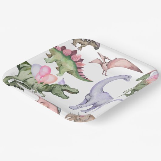 Girl's Three-Rex Party Papieren Borden Papieren Bordje (Gebogen)