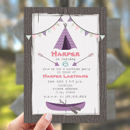 Girls Tipi Birthday Party Invitation roze + Paars Kaart