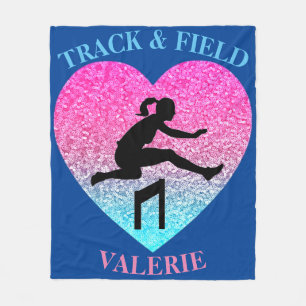 Girls Track & Field Fleece Blanket met haar naam Deken