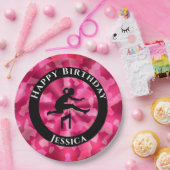 Girls Track & Field Pink Camo Papieren Bordje (Feest)