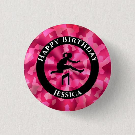 Girls Track & Field Pink Camo Ronde Button 3,2 Cm (Voorkant)