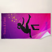 Girls Track & Field Pink & Paarse Gold Stars Strandlaken (Voorkant)