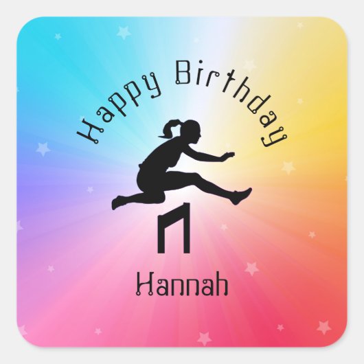 Girls Track & Field Rainbow Stars Vierkante Sticker (Voorkant)