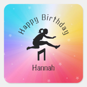 Girls Track & Field Rainbow Stars Vierkante Sticker