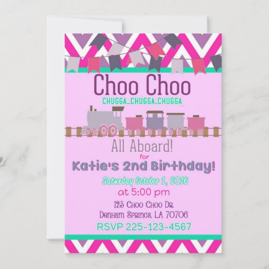 Girls Train Birthday Invitation Kaart (Voorkant)