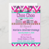 Girls Train Birthday Invitation Kaart (Voorkant / Achterkant)