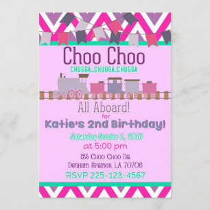 Girls Train Birthday Invitation Kaart