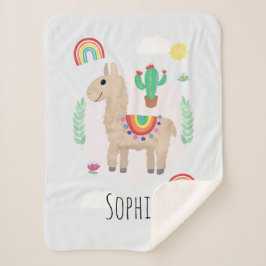 Girls Trendy and Modern Rainbow Llama Alpaca Sherpa Deken